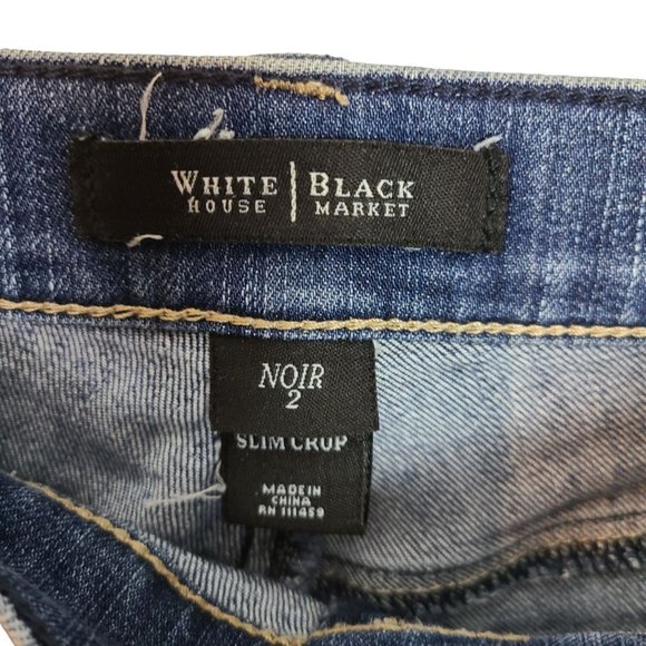 White House Black Market Womens 2 Blue Dark Wash Denim Slim Cropped Jeans - Picture 5 of 8